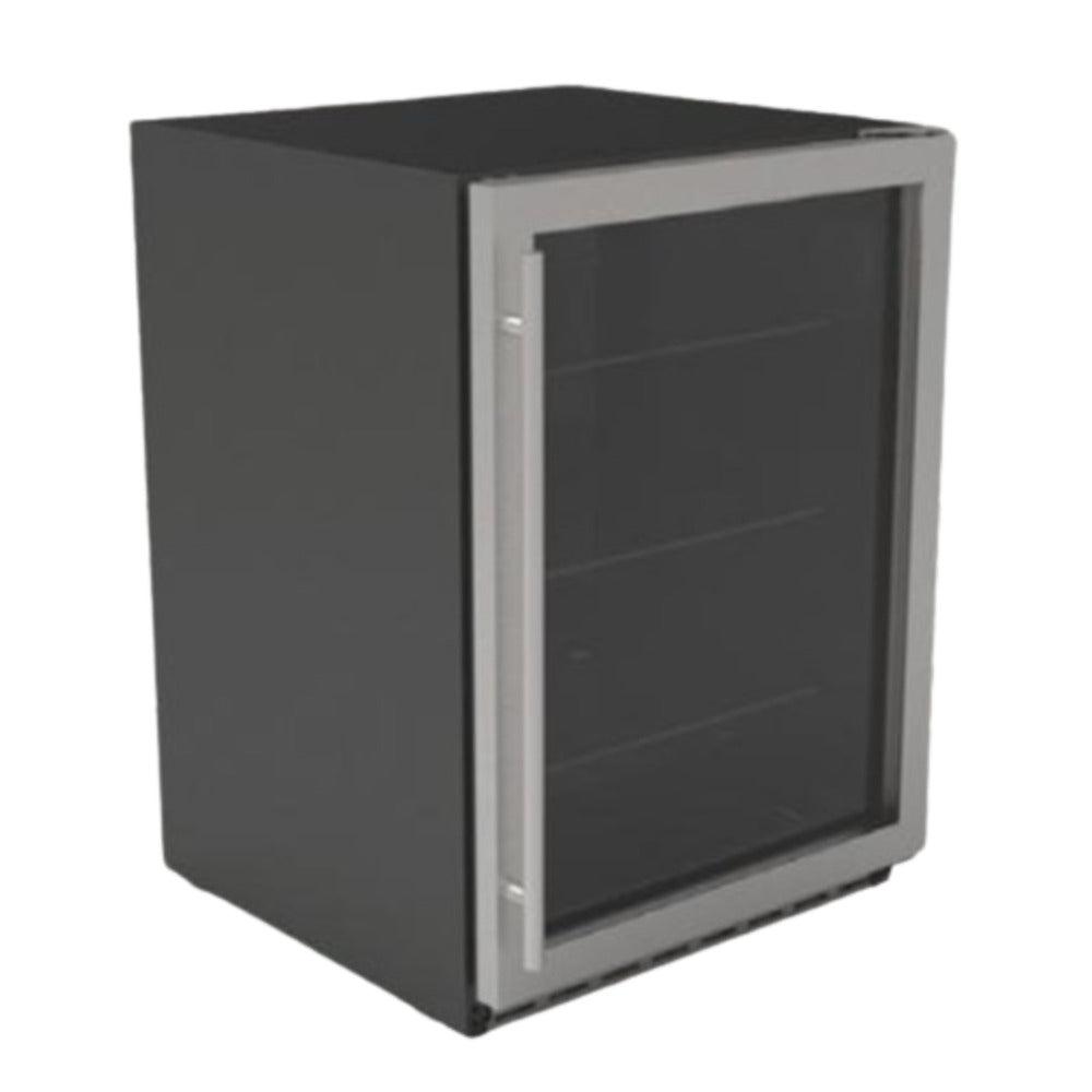 TrueFlame 24" 5 Cu Stainless Steel Outdoor Fridge With Glass Door and Glass Shelves